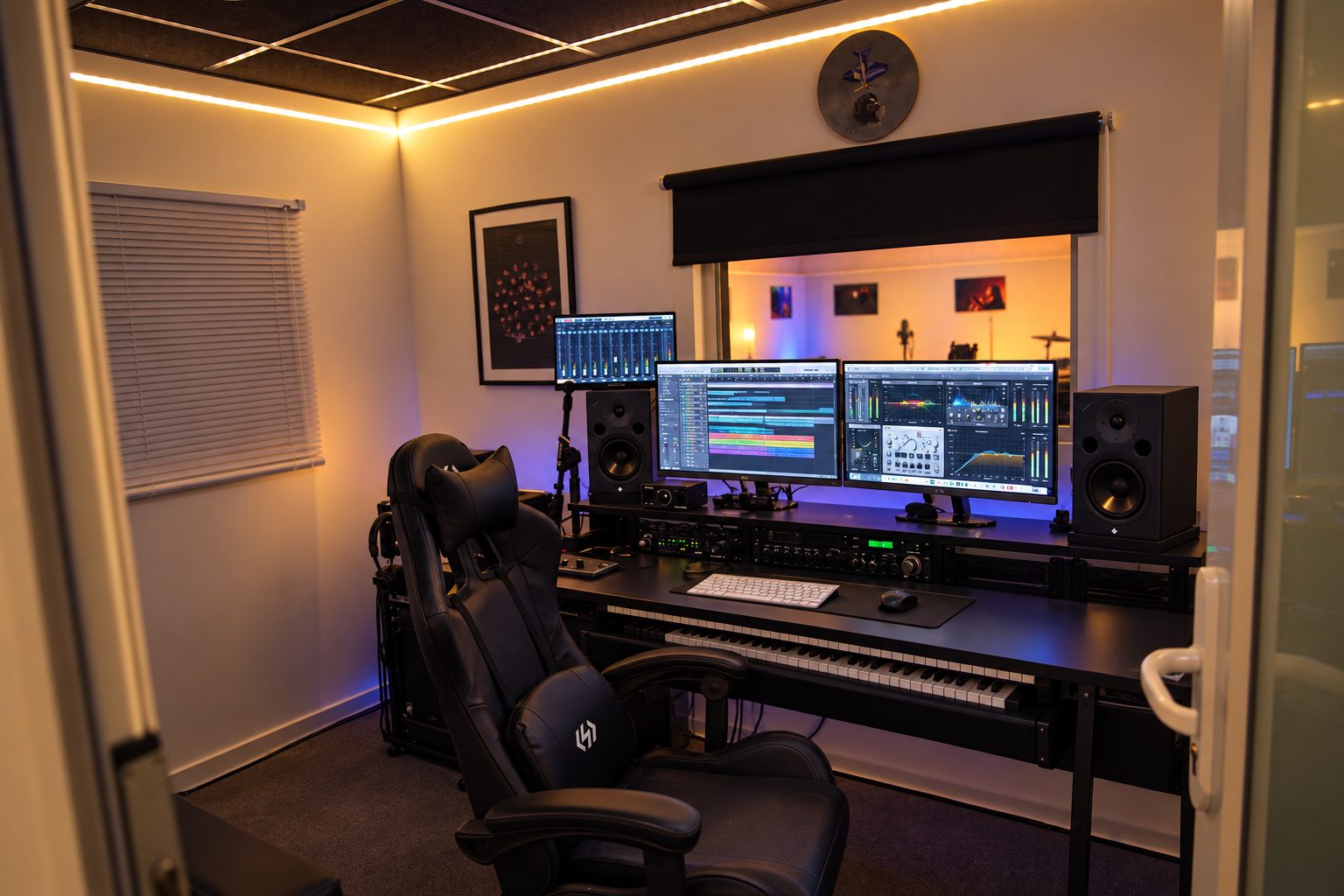 La regia audio della Solevoci Factory a Varese: postazione di registrazione multitraccia con monitor da studio e tastiera di controllo